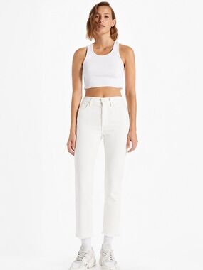 Mother The Tomcat Cream Puffs High Waist Ankle Skinny White Jeans